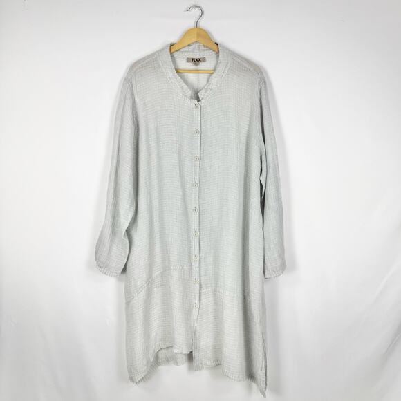Flax Women's 100% Linen Button Down Tunic Dress Large Light Gray Lagenlook - Picture 1 of 12